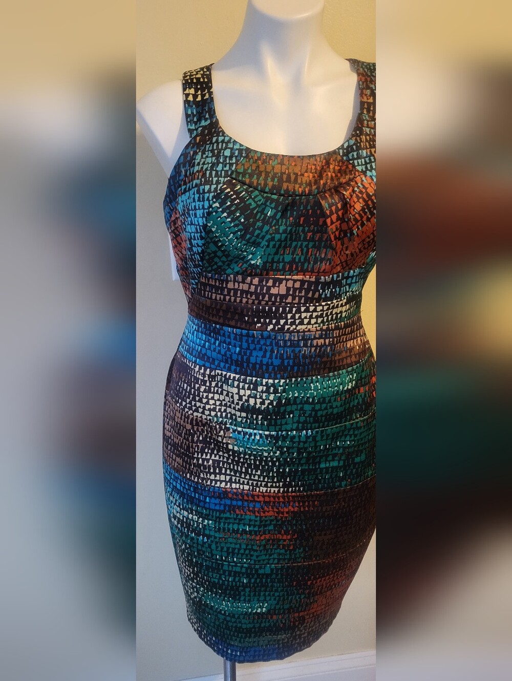 Signature by Sangria Teal, Blue & Orange Patterned Midi Dress